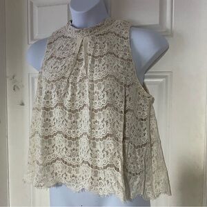 Love, Fire Cream Lace Boxy Blouse with Mandarin Collar